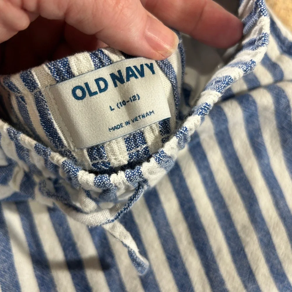 Old Navy Kids Girls Large 10 12 Striped Linen Wide Leg Pants Drawstring Flaw